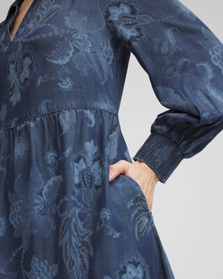 Chambray Fray Trim Tunic Dress
