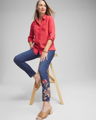 Petite Embroidered Pull-on Ankle Jeggings