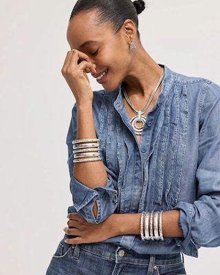 Denim Ruffle Front Shirt