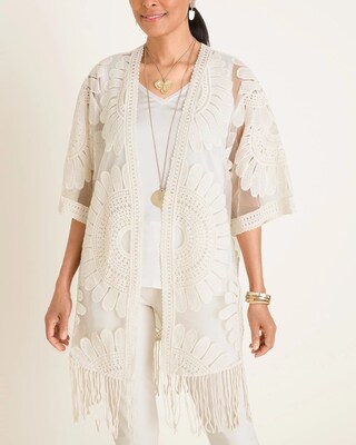 Lace Embroidered Fringe-Detail Kimono