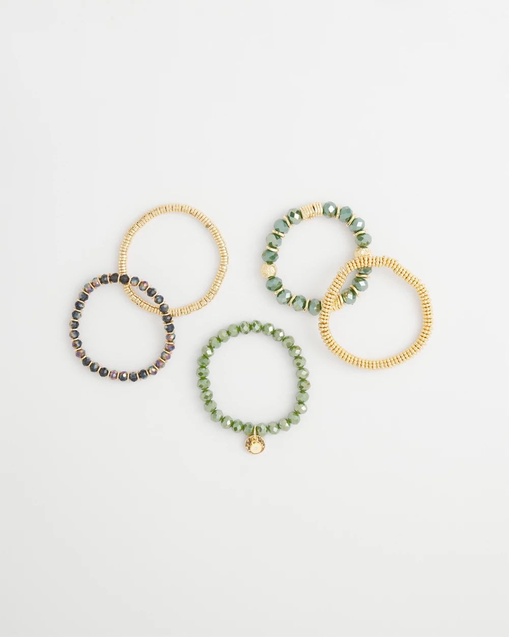 Set of Five Green Stretch Bracelets