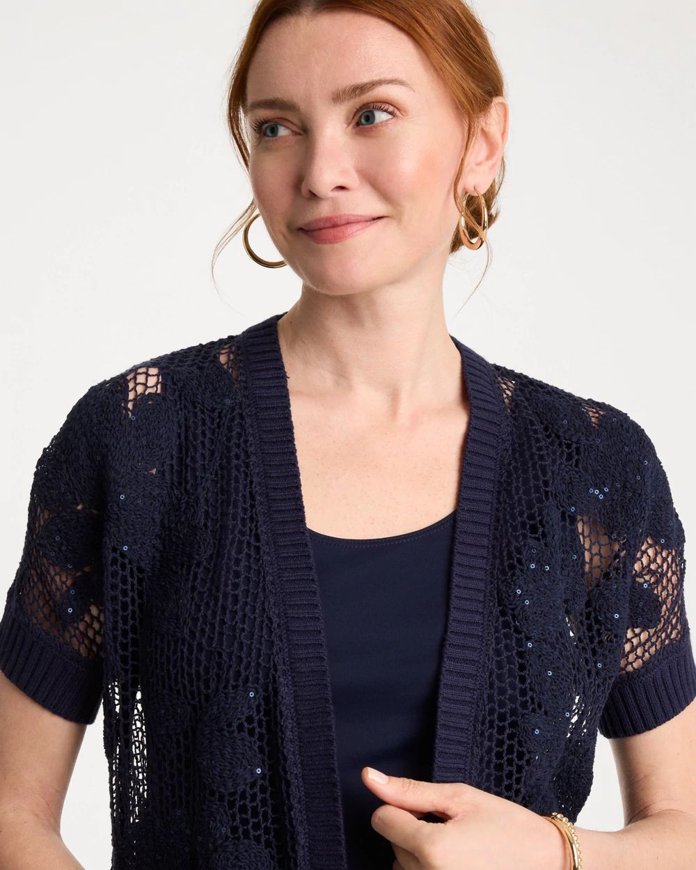 Cotton-Blend Crochet Cocoon Cardigan click to view larger image.
