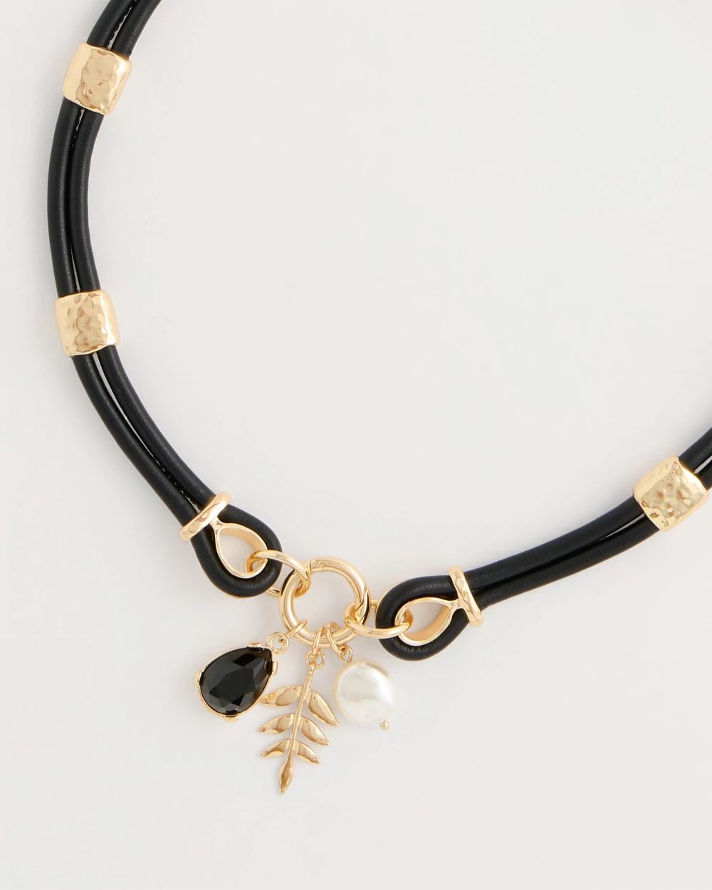 Faux Leather Charm Necklace click to view larger image.