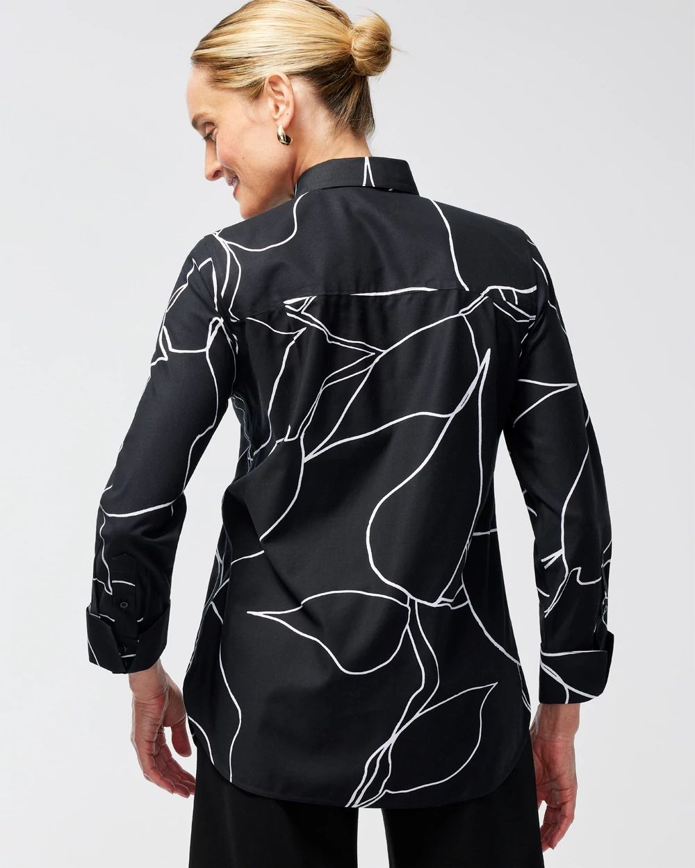 No Iron Stretch Line Print Shirt
