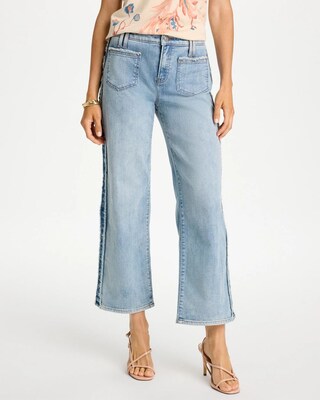 Frayed Contrast Girlfriend Wide Crop Jeans