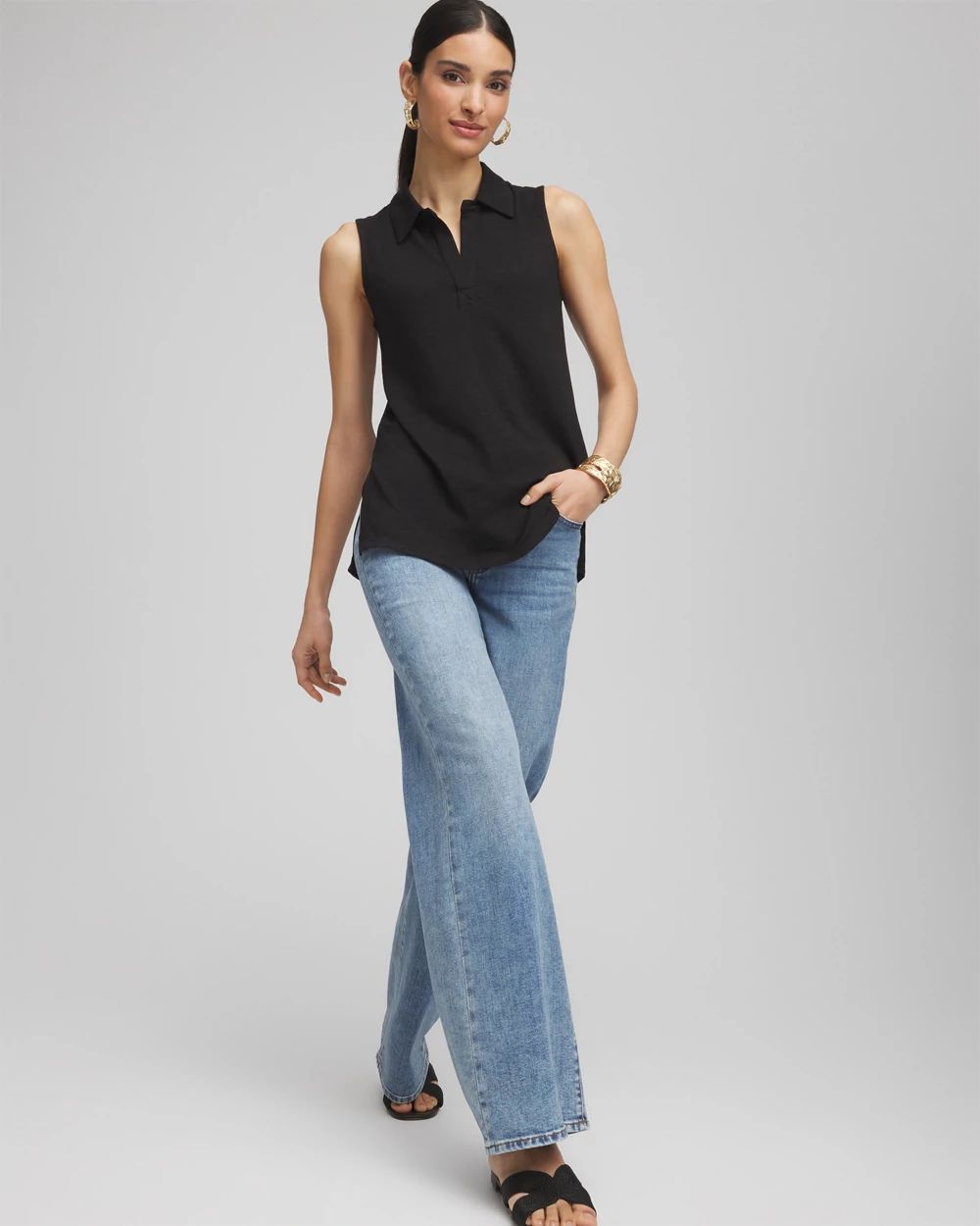 Slub Sleeveless Collared Tunic