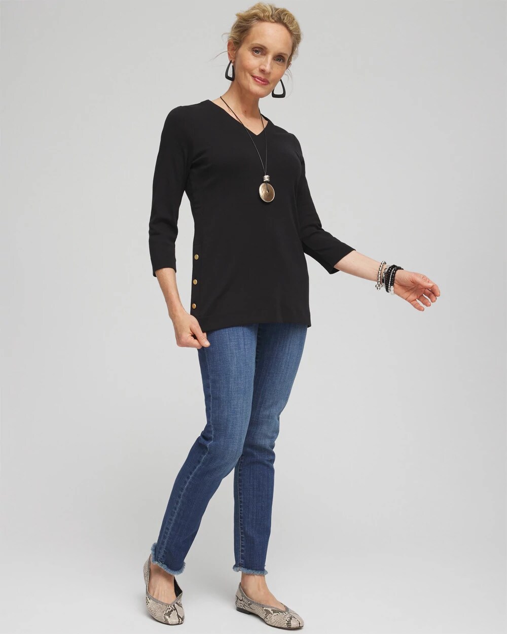 V-neck Button Detail Tunic