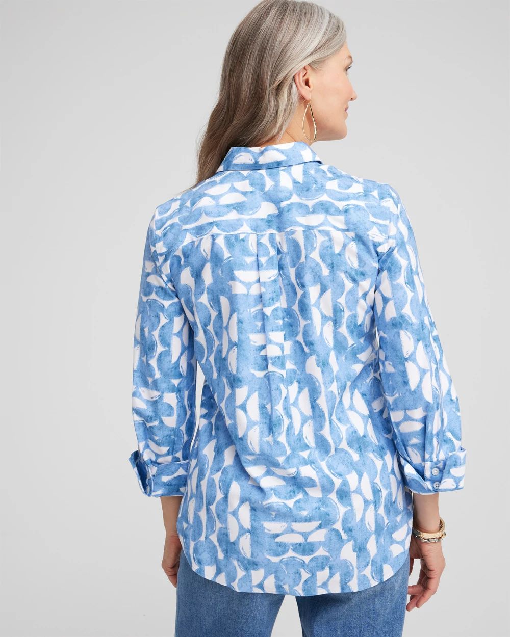 No Iron™ 3/4 Sleeve Half Moon Shirt