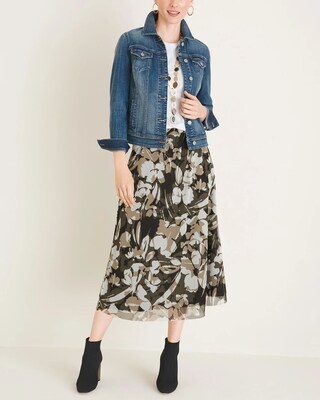 Printed Mesh Midi Skirt