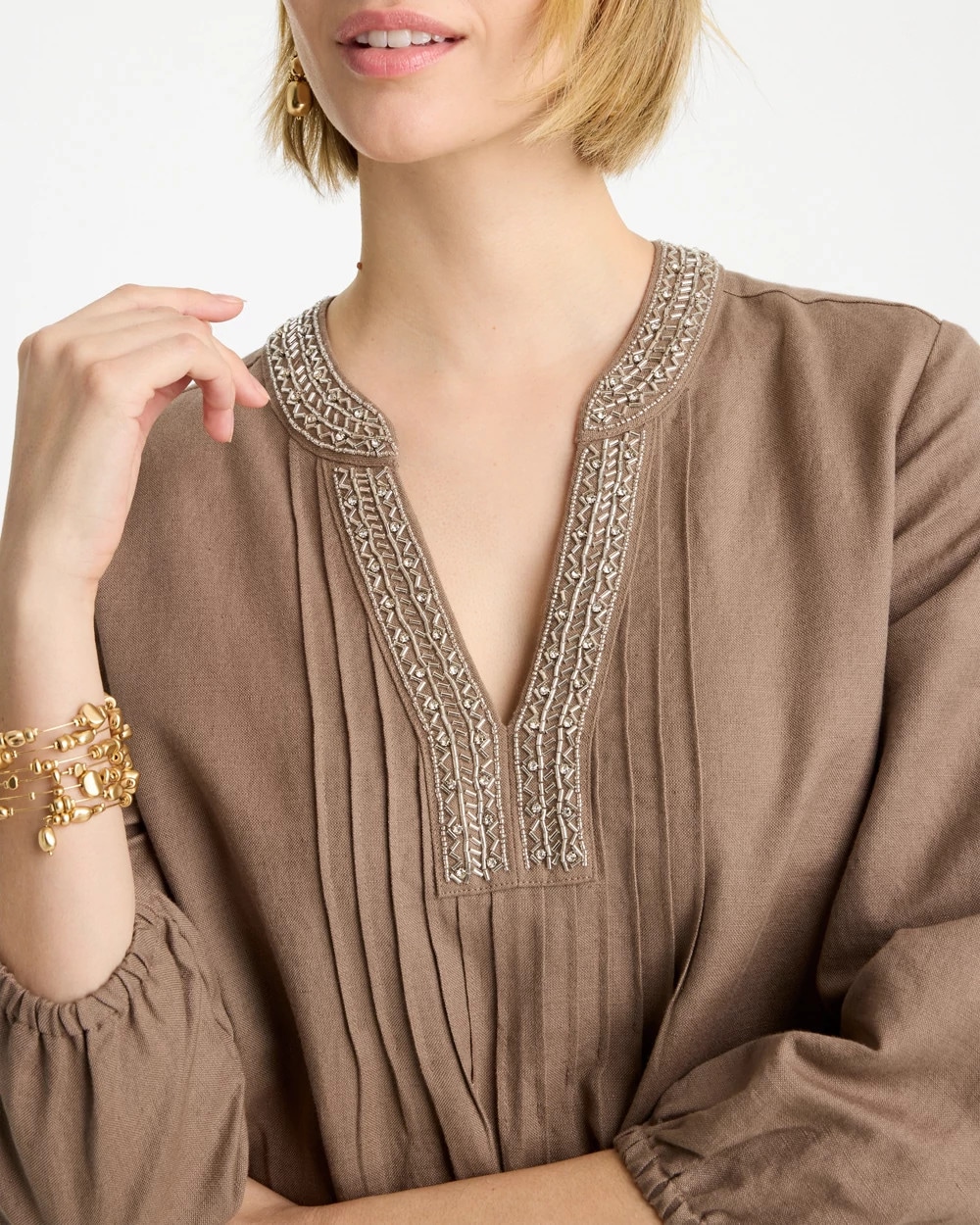 Linen-Cotton Pintuck Dress