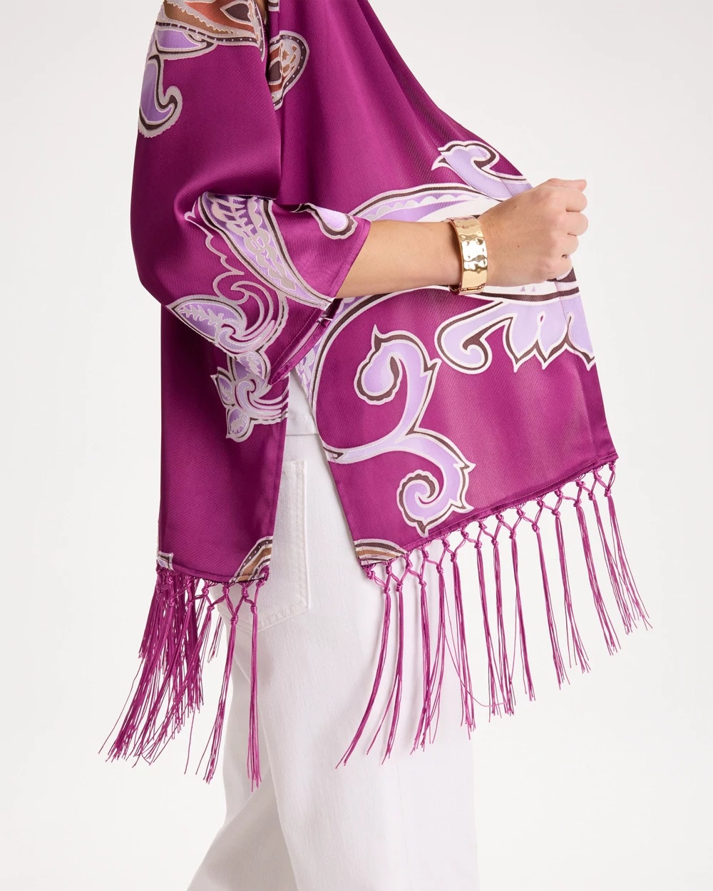 Fringed Burnout Satin Kimono