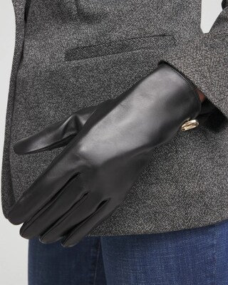 Embellished Black Leather Gloves click to view larger image.