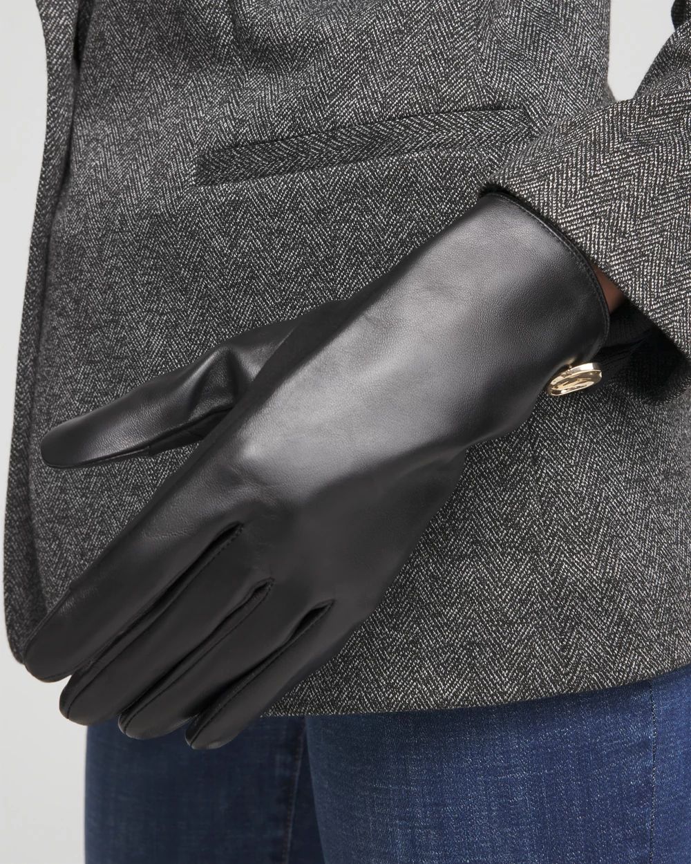 Embellished Black Leather Gloves click to view larger image.