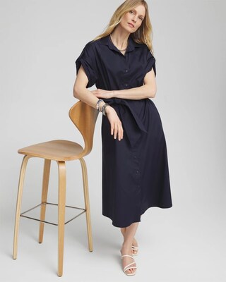 Poplin Tie Waist Shirt Dress click to view larger image.
