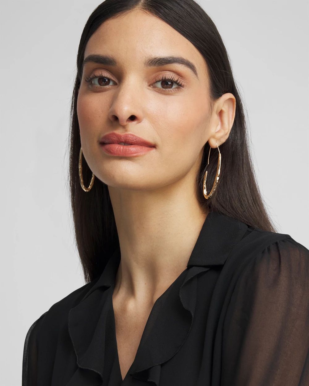No Droop™ Gold Tone Textured Threader Hoops