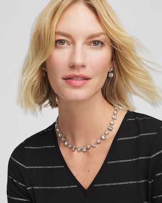 Bezel Set Short Silvertone Necklace click to view larger image.