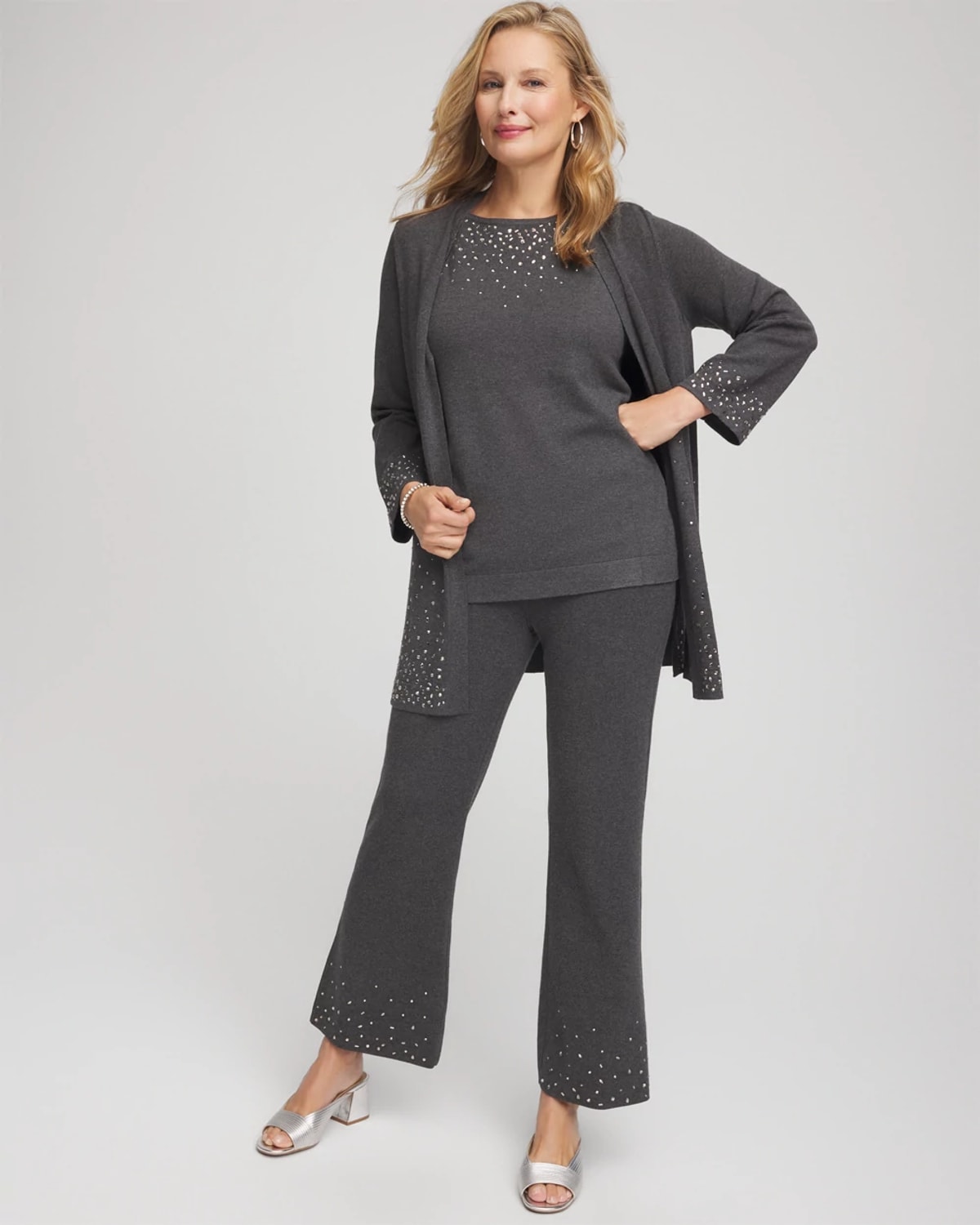 Chico's Travelers Rhinestone Tank In Gray In Gray