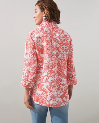 No-Iron Linen Orange Paisley Shirt