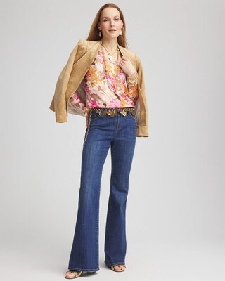 Floral Long Sleeve V-Neck Pullover Sweater click to view larger image.