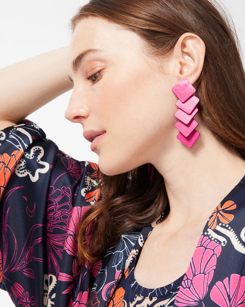 Pink Leather Linear Earrings
