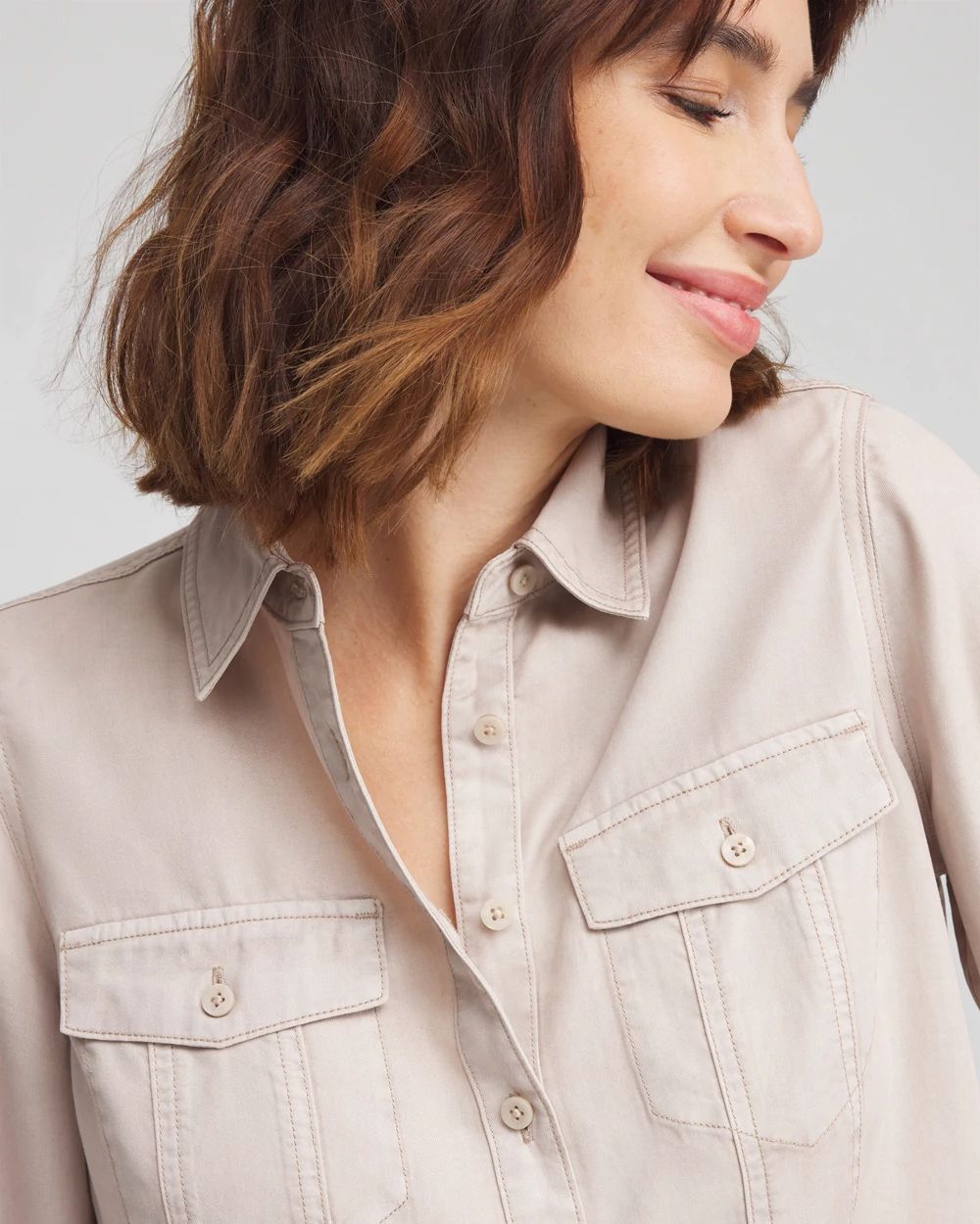 Split Cuff Denim Pocket Shirt