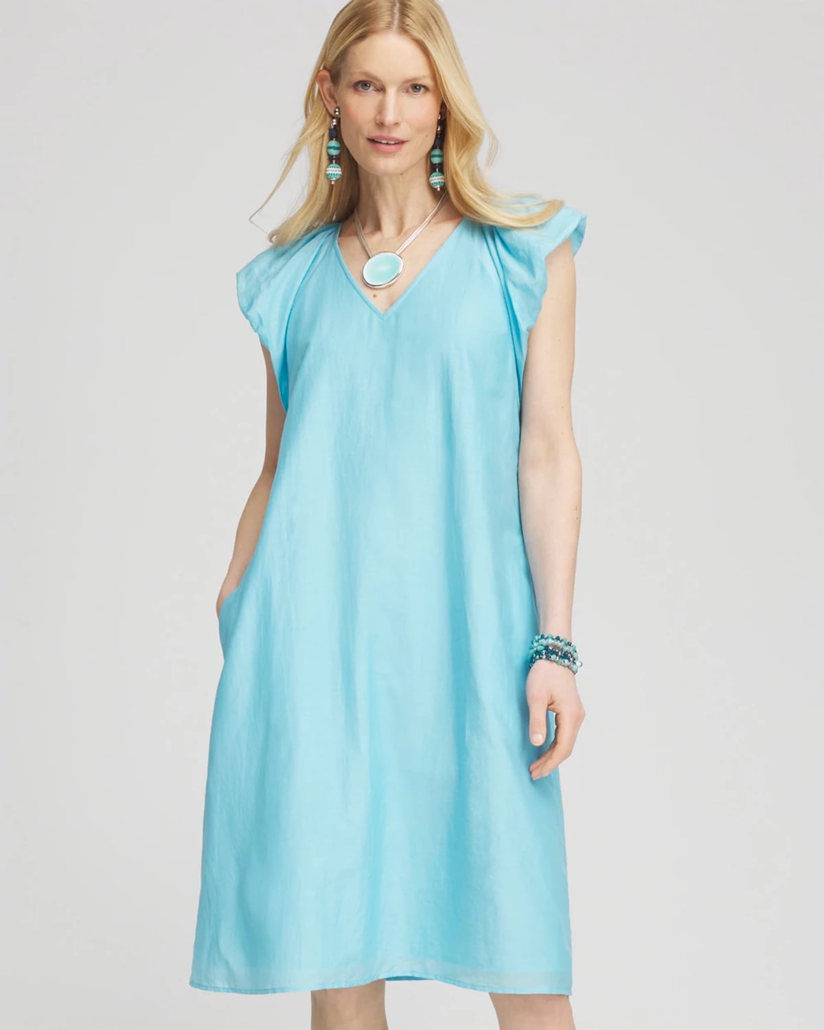 Chico's Cotton-silk Voile Popover Dress In Blue