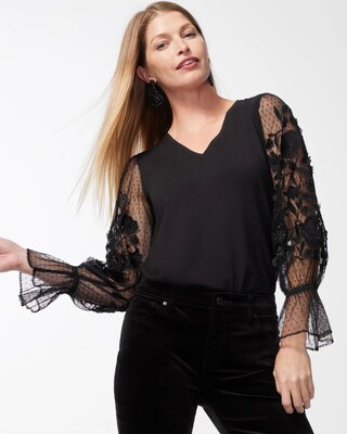 Clip Dot 3D Applique Sleeve Top