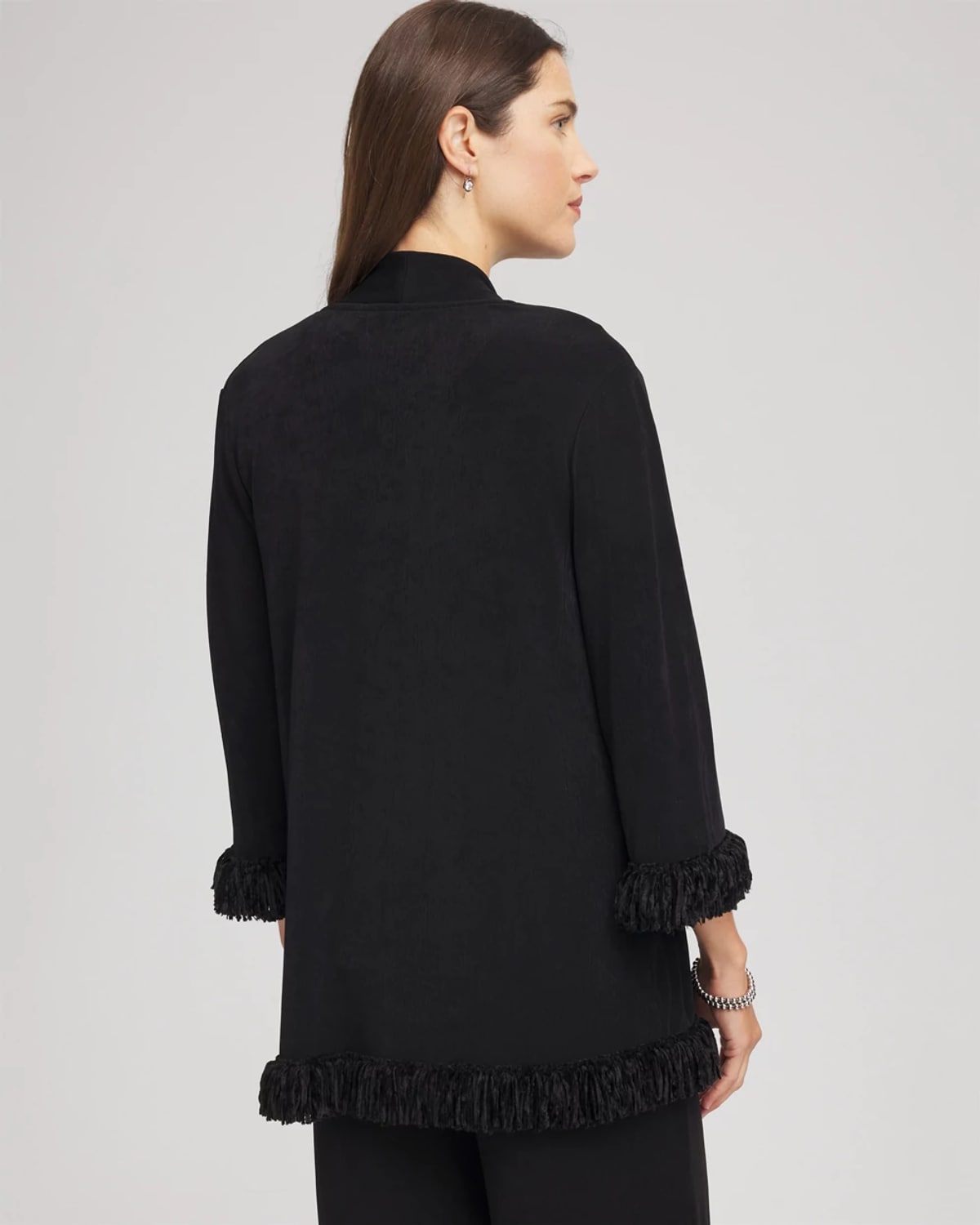 Chico's Travelers Fringe Hem Jacket In Black In Black