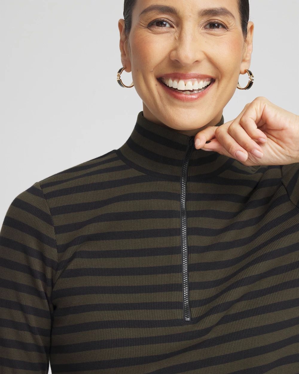 Zenergy® Stripe Mock Neck Zipper Tee