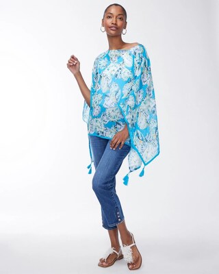 Seashell Print Tassel Poncho