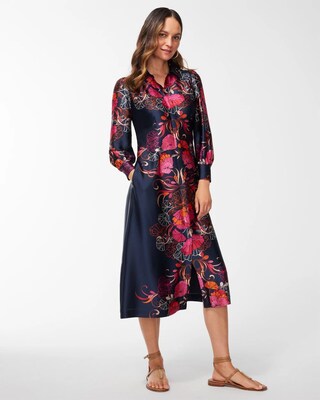 Satin Floral Shirt Dress