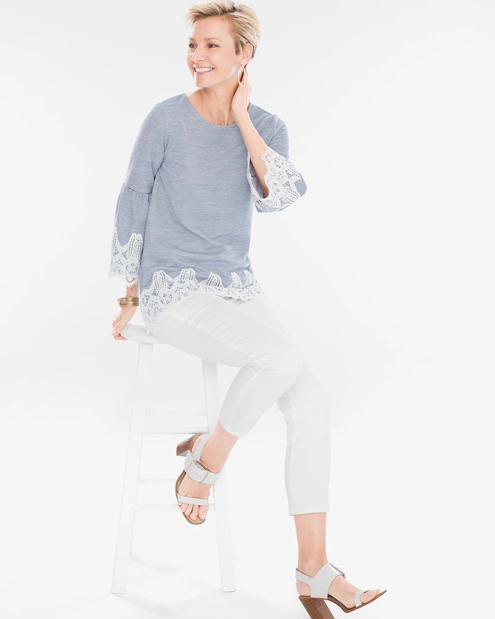 French Striped Lace-Detail Top
