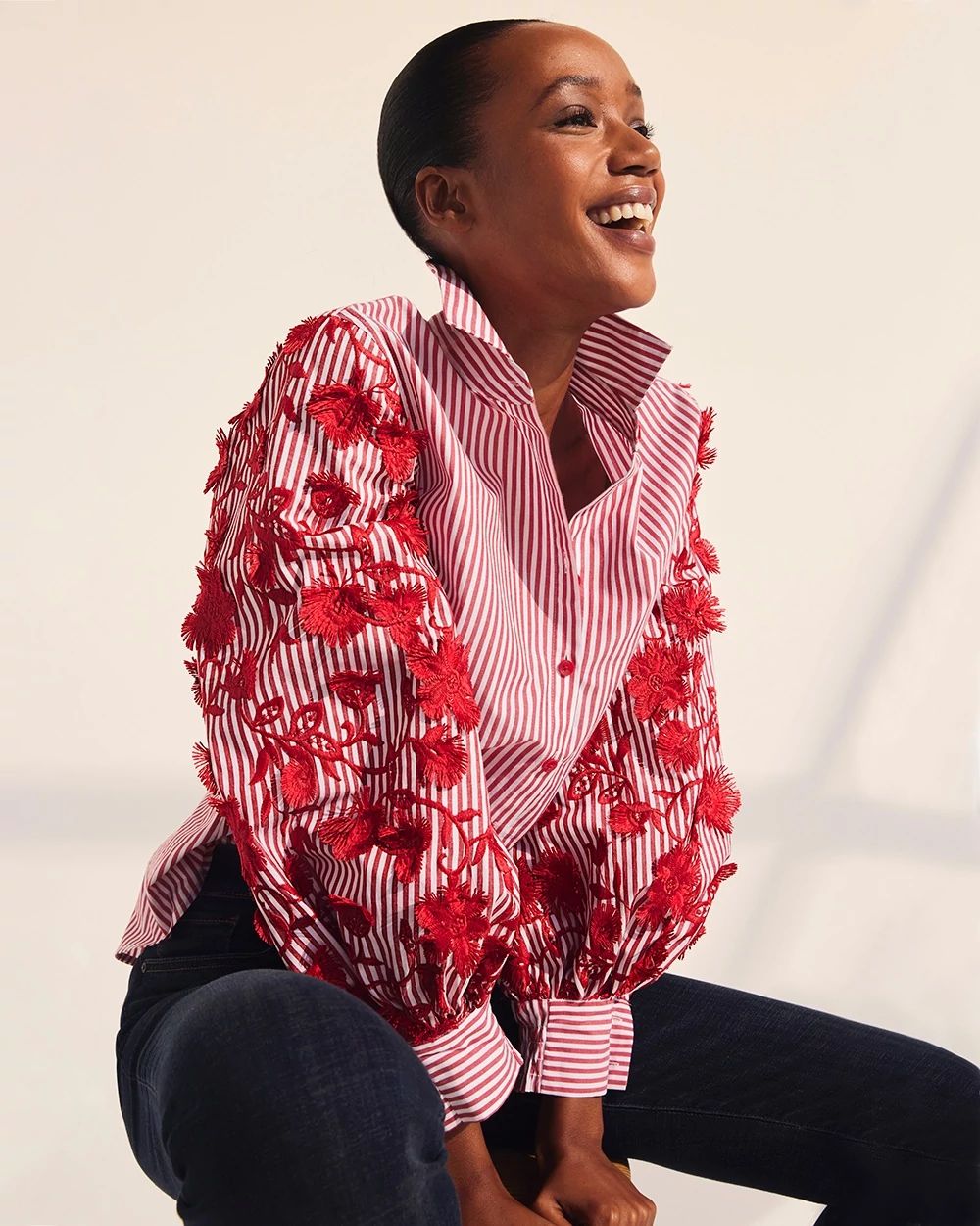 3D Embroidered Poplin Stripe Shirt