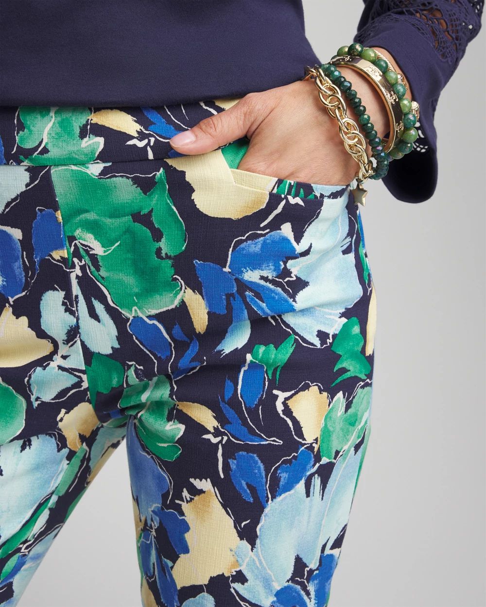 Brigitte™ Slub Floral Slim Ankle Pants click to view larger image.