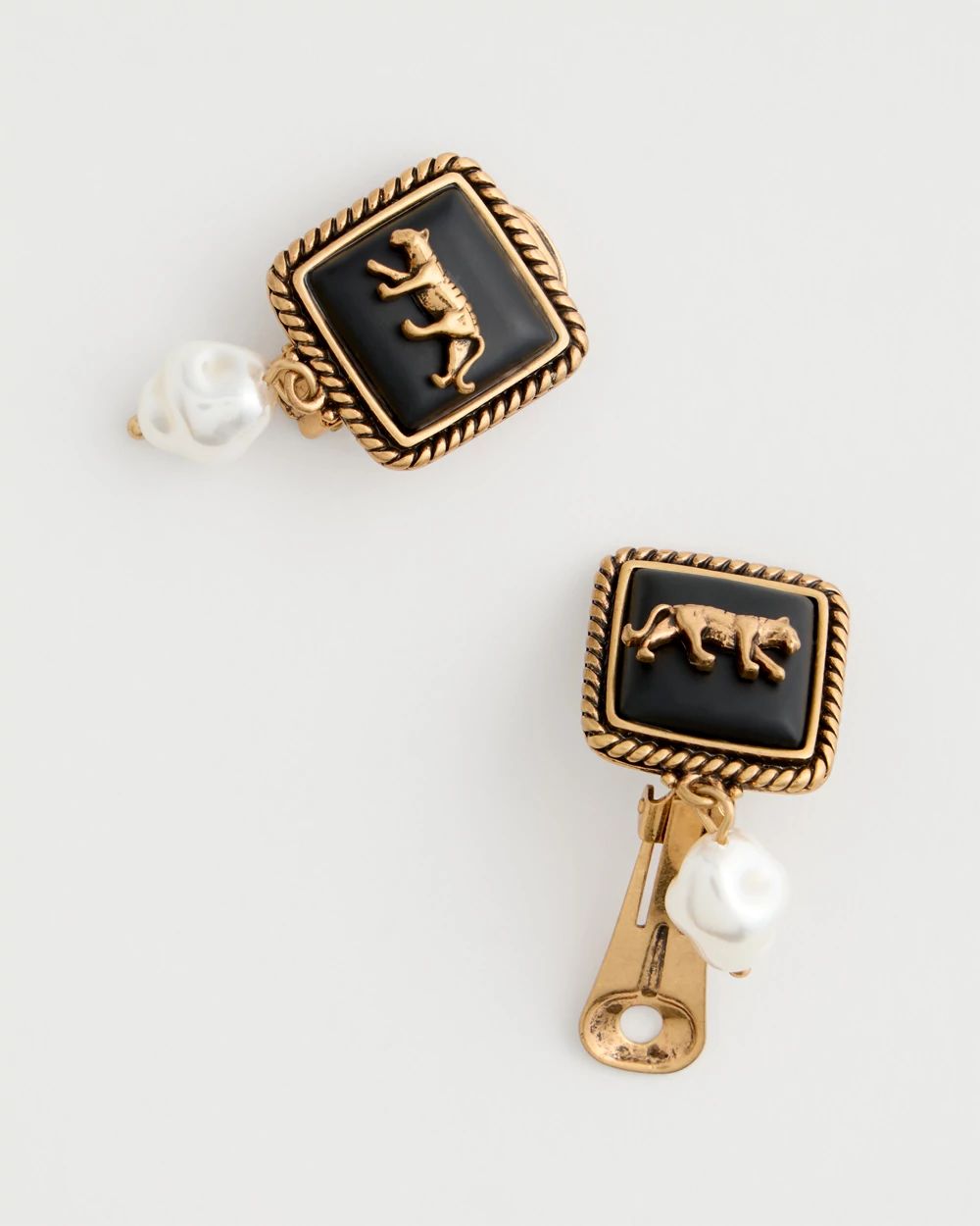 Leopard and Faux Pearl Clip-On Earrings click to view larger image.