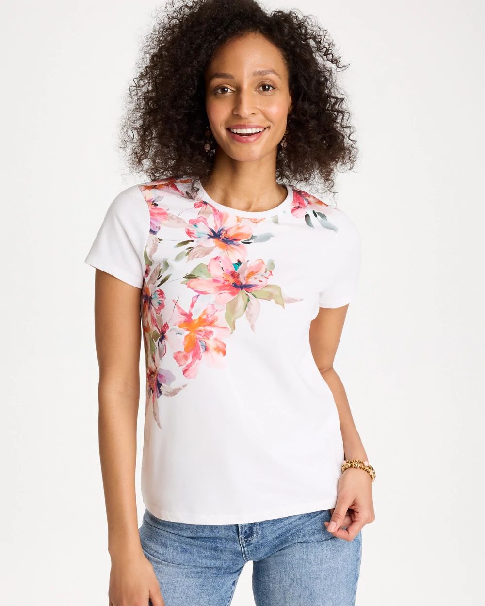 Cotton Stretch Ethereal Floral Cap Sleeve Tee