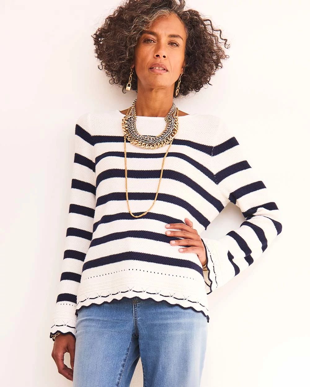 Striped Eyelet Pointelle Pullover