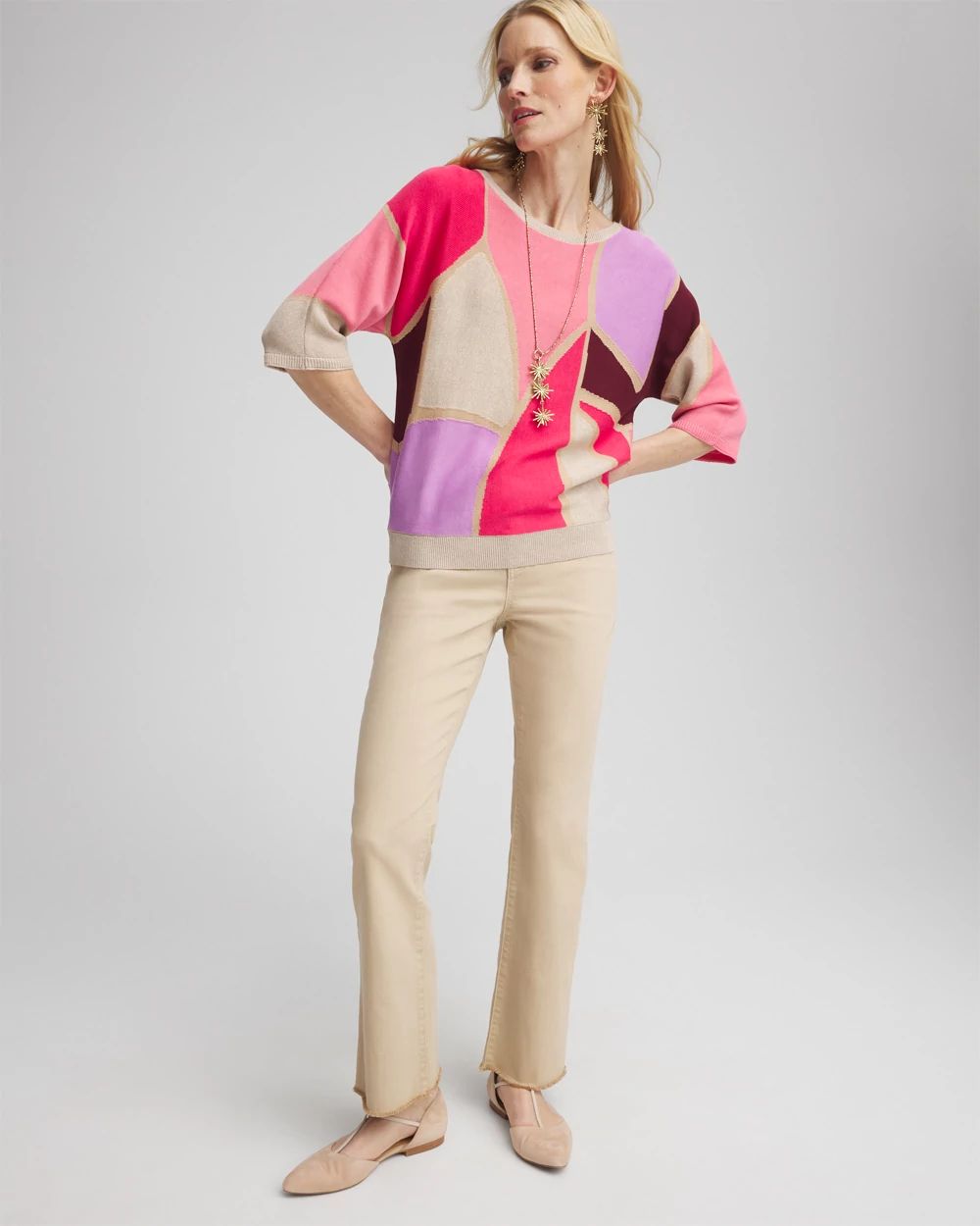 Graphic Intarsia Pullover Sweater