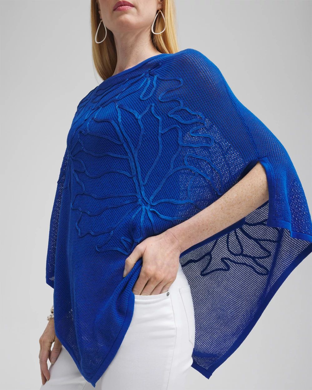 Embroidered Knit Triangle Poncho