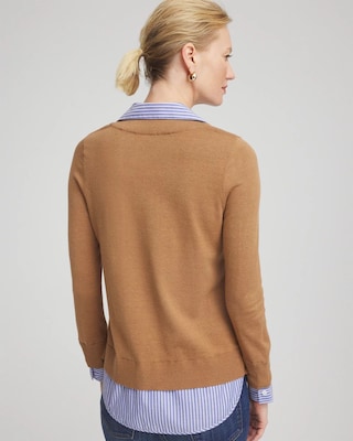 Camel Built-In Shirt Knit Sweater click to view larger image.