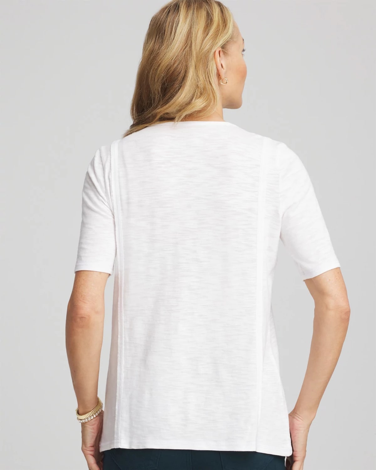 Chico's Double-knit Paneled Elbow Tee In White In Multi