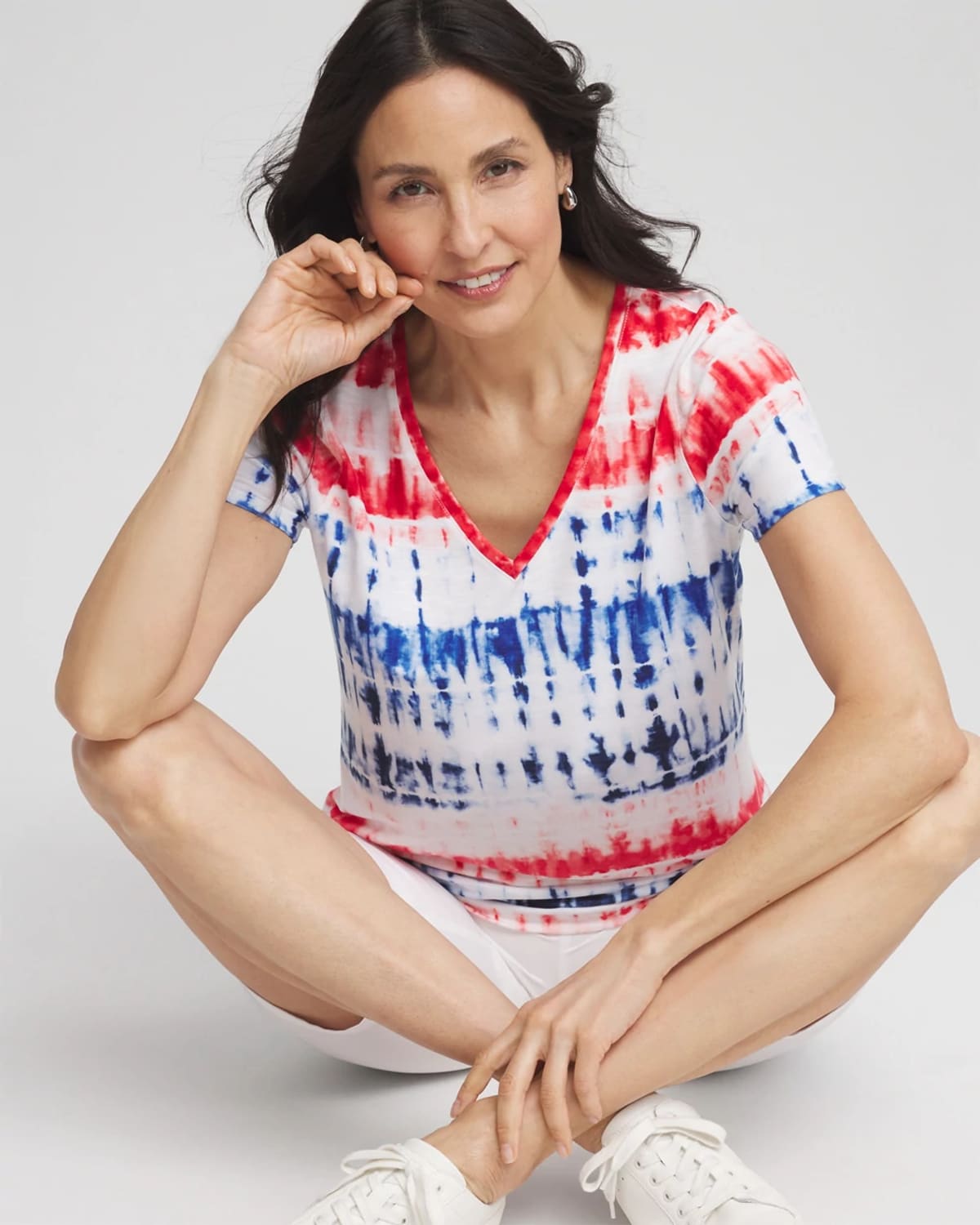 Chico's Americana Tie-dye V-neck Tee In