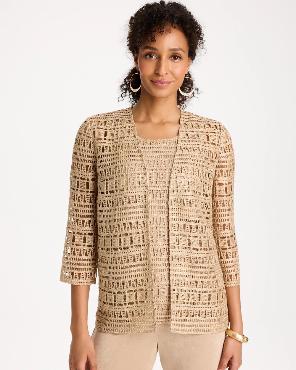 Travelers™ Metallic Crochet Cardigan