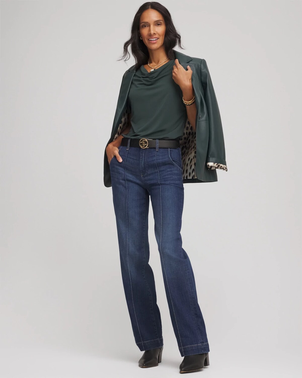 Chico's Jersey Knit Cowlneck Tee In Darkest Spruce In Green