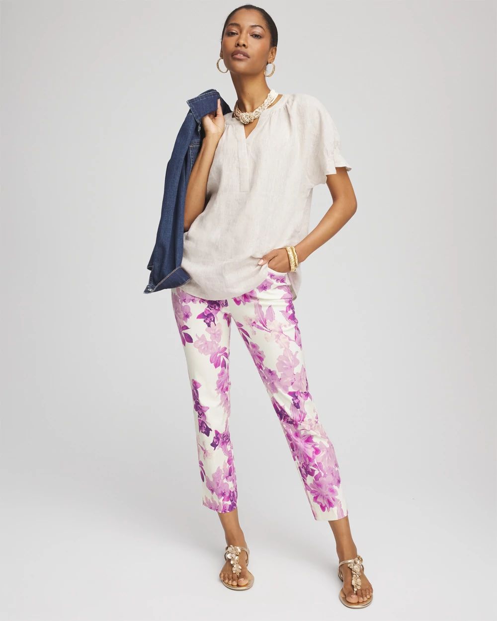 Petite Floral Brigitte™ Pull-On Slim Cropped Pants