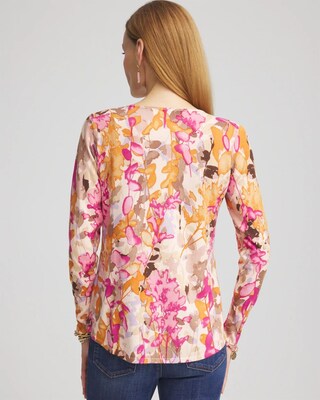 Floral Long Sleeve V-Neck Pullover Sweater click to view larger image.