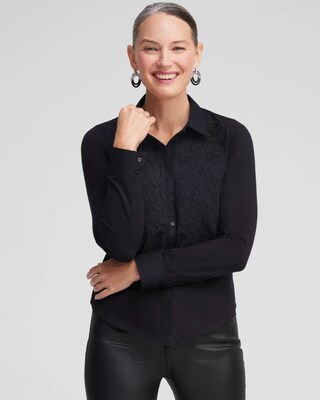 Knit Woven Lace Applique Shirt