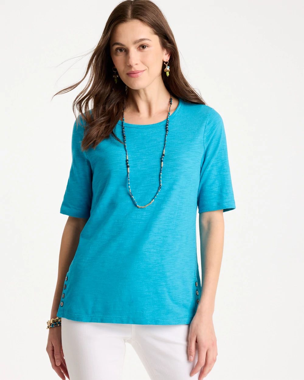 Slub Crewneck Button Tee