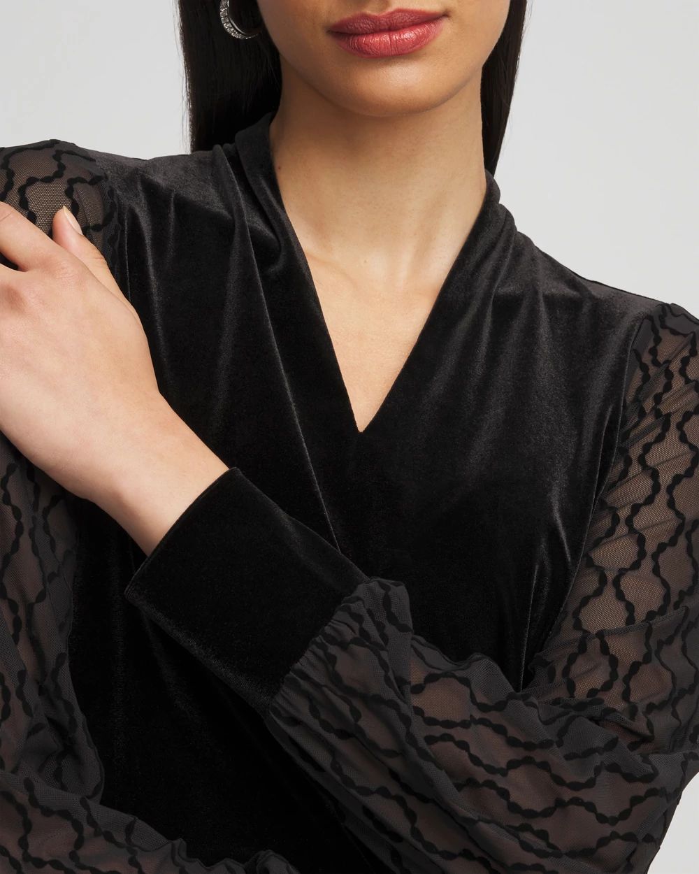 Velvet V-neck Long Sleeve Top