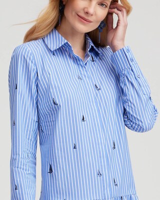 Poplin Tiered Stripe Shirt Dress